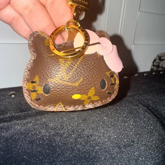 Brand new upcycled Louis Vuitton Hello Kitty Key Holder - Brown and Pink